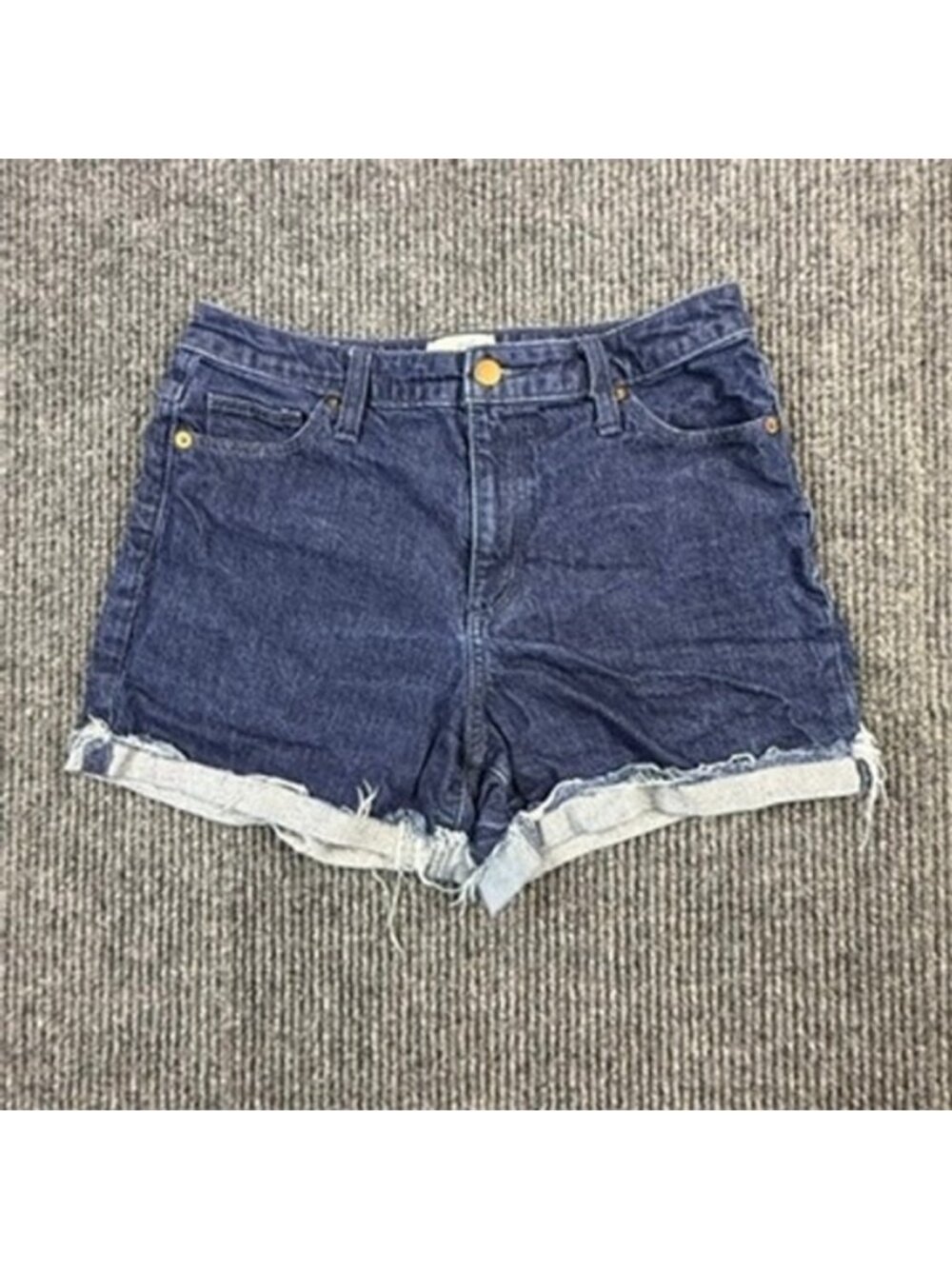 Universal Thread Womens Vintage Midi Denim Shorts Dark Wash Raw Hem Size 6‎ 28R